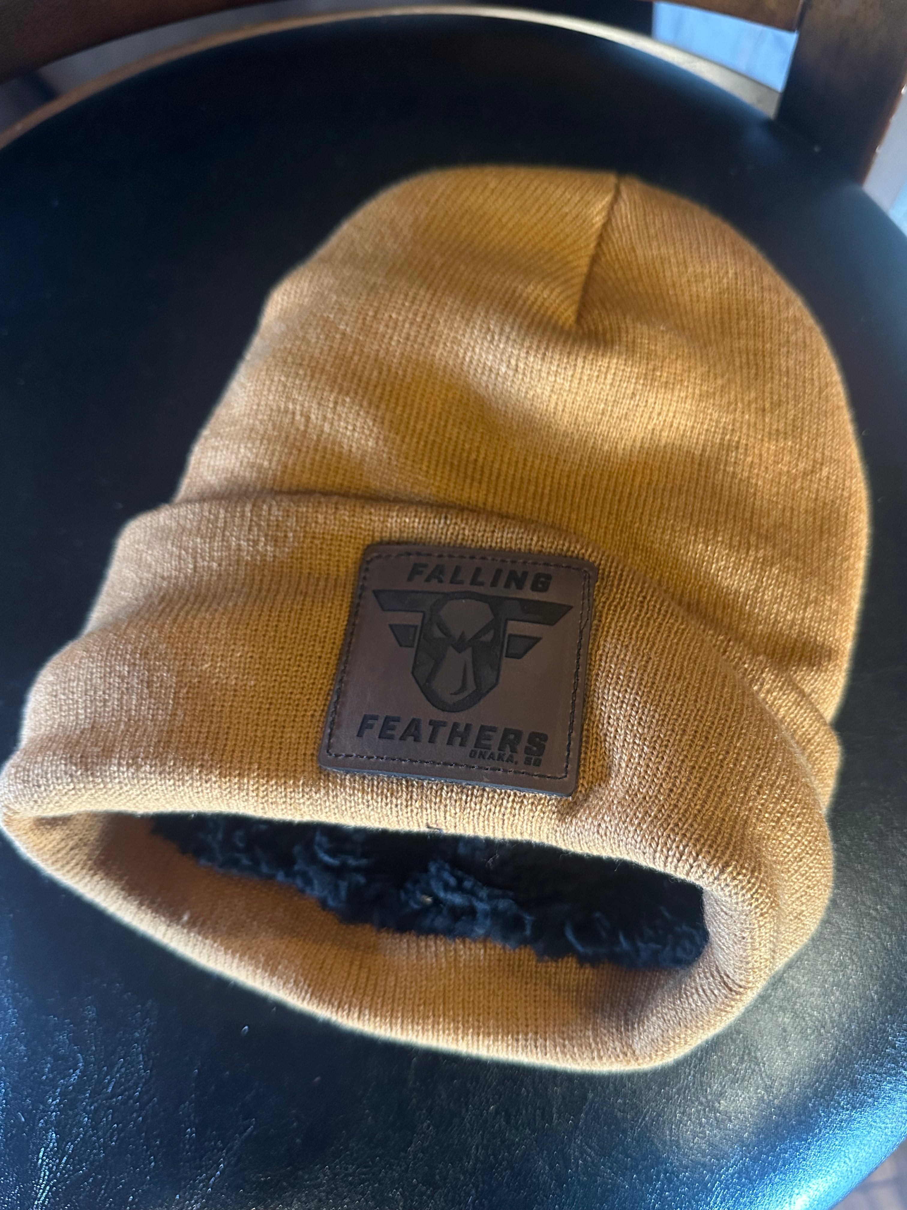 Coyote Tan Leather Patch Beanie